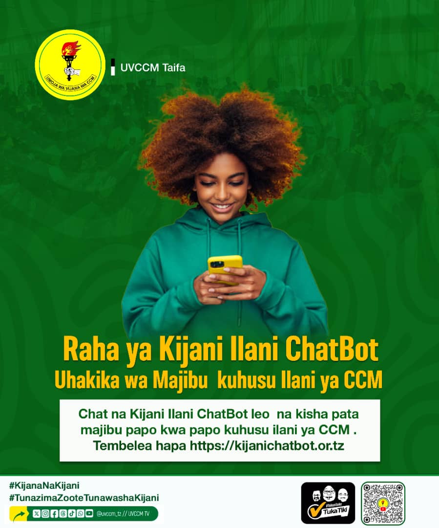 RAHA YA KIJANI ILANI CHATBOT NI UHAKIKA WA MAJIBU KUHUSU ILANI YA CCM 2025 - 2030.